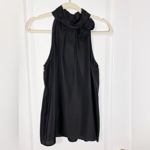 Y2K Cynthia Rowley SILK Rosette High Neck Sleeveless Blouse Vintage Black Large